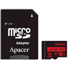 Карта пам'яті microSDXC 64Gb Apacer (UHS-1) (R85Mb/s) (Class 10) + Adapter SD
